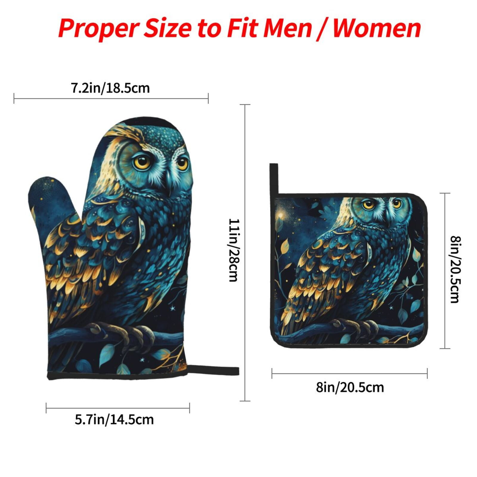 Owl Sky Tree Art 4Pcs Oven Mitts and Pot Holders Sets Oven Kitchen Gloves Hot Pads for Cooking BBQ Baking Grilling