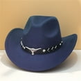 thumbnail image 2 of YAYUBA Western Cowboy Hat for Men and Women - Elegant Suede Panama Hat Adjustable Soft Cowgirl Hat for Outdoor Activities with Wide Edge,Navy, 2 of 3