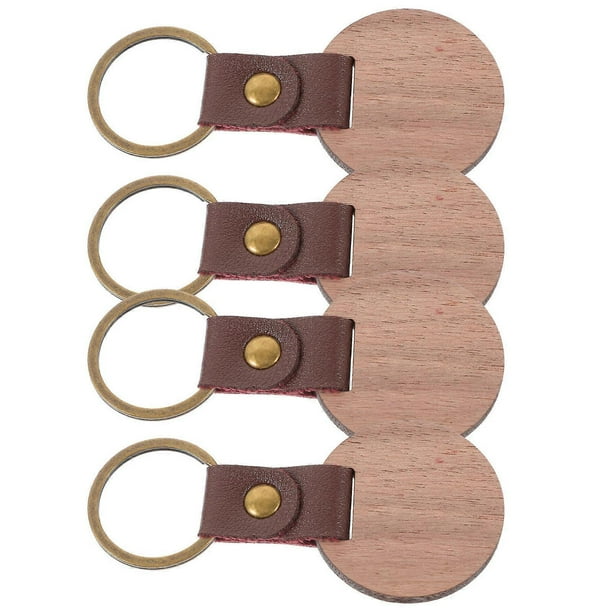 DIY Wood Keychain Blanks for Bag with Zinc Alloy and Light Brown Wood Slice Keychain 4pcs