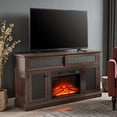 thumbnail image 2 of Tcbosik Fireplace TV Stand for Television up to 65 Inch with Storage, Farmhouse Entertainment Center with Sliding Doors and Adjustable Shelves, Media Console for Living Room, Cherry, 2 of 8