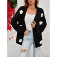 thumbnail image 4 of Caoirhny Women Fashion Wild Cardigan Flower Decor Lantern Long Sleeve Knitted Sweater Coat Autumn Winter Open Front Outerwear, 4 of 9