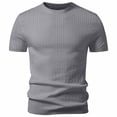 thumbnail image 2 of WIZUTIZ Men's Knitted Shirt Solid Cable Knit Vintage Short Sleeve Pullover Round Neck Lightweight Breathable Retro Summer Top Casual Everyday Shirt, 2 of 4