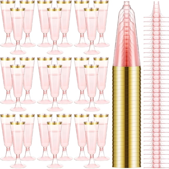 ACDANC Plastic Champagne Flutes,40 Pack,Pink Champagne Glasses,Clear Plastic Mimosa Glasses,Disposable Acrylic Wedding Toasting Glasses for Party Bar Accessories,Cocktail Cups Bulk