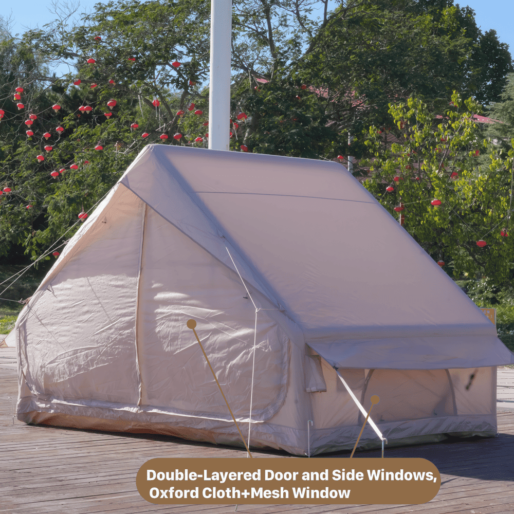 Tcbosik 4-6 Person Inflatable Camping Tent with Pump, Waterproof Glamping Tent with 12 Mesh Windows, 4 Season Easy Setup Blow Up Tent for Beach, Picnic, BBQ, Khaki