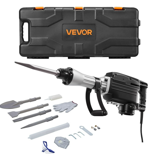Martillo demoledor VEVOR, potente martillo eléctrico de 2800 W, rompedor de hormigón de 1200 BPM con 3 cinceles, pala para arcilla, maletín de transporte y guantes, para hormigón, paredes, ladrillos