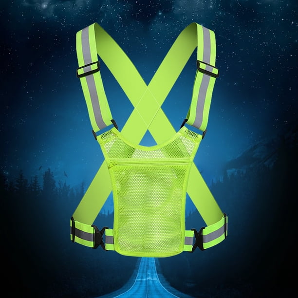 Chaleco para correr de noche, chaleco de seguridad elástico ligero con bolsa, chaleco de alta visibilidad para correr, ajustable para caminar y andar en bicicleta