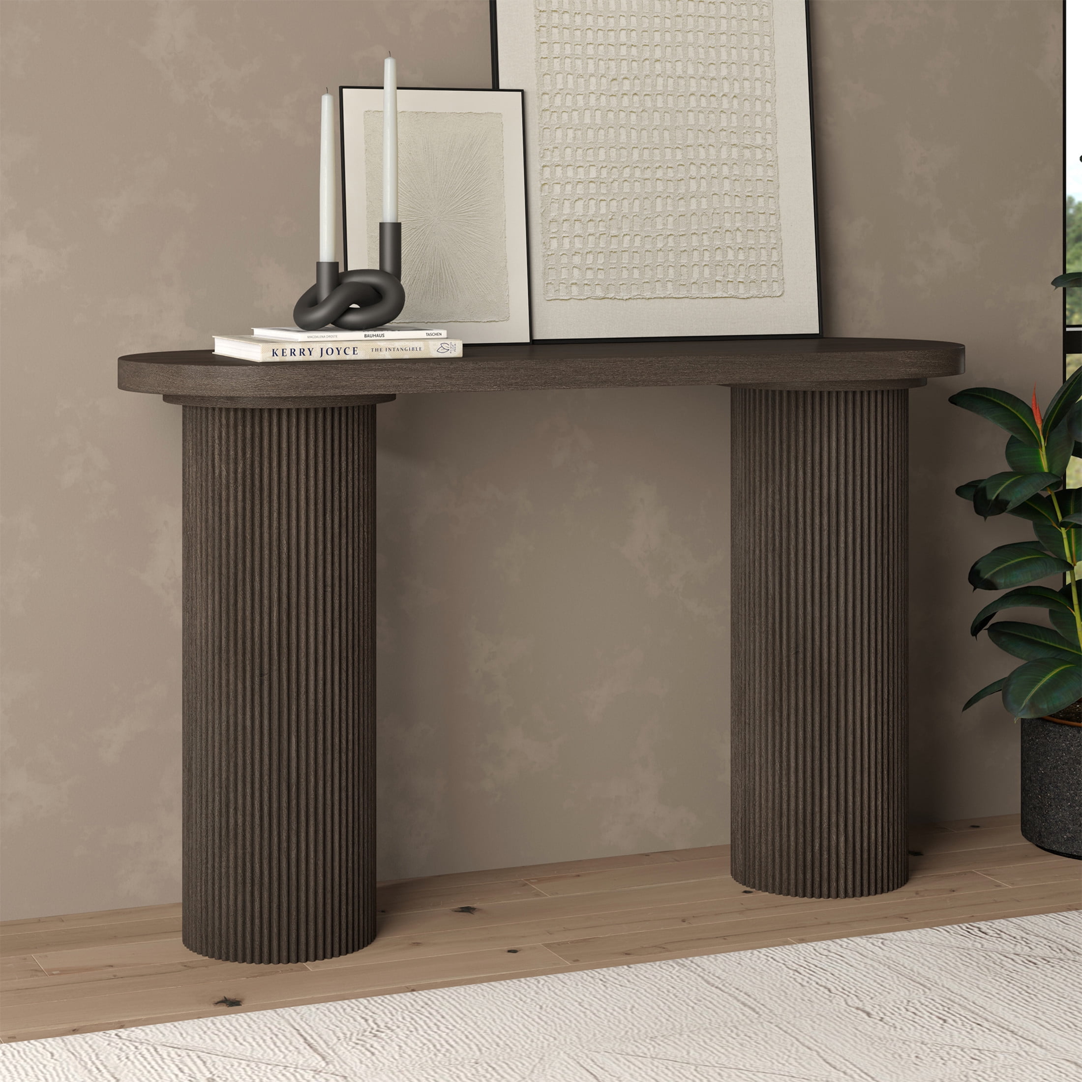 Evelyn&Zoe Modern/Contemporary 55" Wide Brown Oak Console Table