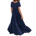 thumbnail image 2 of Women’s Loose Maxi Dress Short Sleeve Crewneck Asymmetric Swing Tiered Beach Long Dresses Casual Summer Boho Dress, 2 of 5