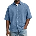 thumbnail image 6 of Men's Short Sleeve Button Down Shirt Casual Henley Top Quick Dry Breathable Stretch Cotton Feel Solid Color Turndown Collar Daily Work Beach Vacation | Zenithor,Blue L, 6 of 8