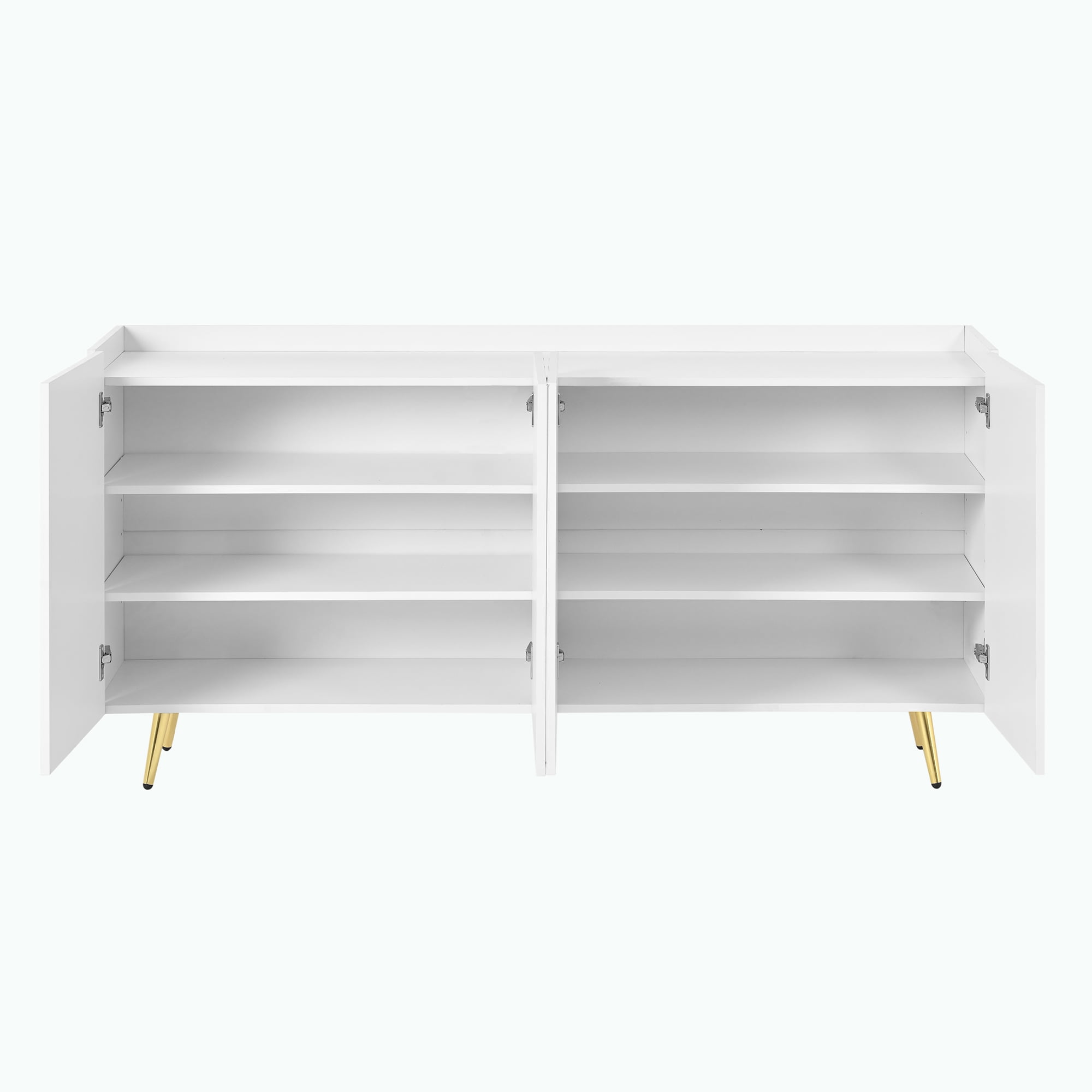 MAYEERTY Luxurious Shoe Cabinet with 5 Metal Legs, Modern TV Stand with 4 Adjustable Shelves for TVs Up to 70", Minimalist Sideboard Cabinet with Gold Lines Doors for Living Room,62.9"x 31.4",White