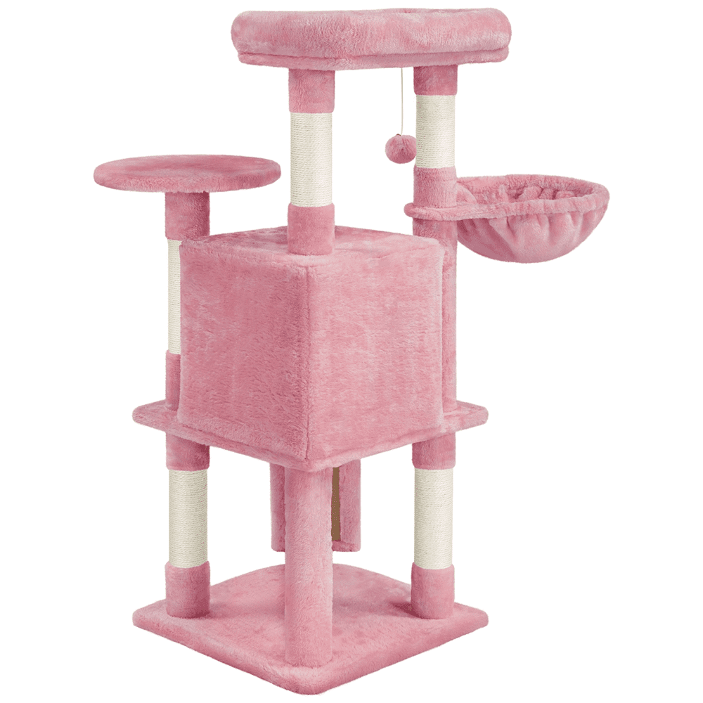 Alden Design 42"H Multilevel Cat Tree Tower with Condo and Perches, Pink