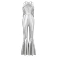 thumbnail image 3 of YiZYiF Kids Girls Sleeveless Metallic Jazz Disco Dance Jumpsuit Bell Bottom 70s Party Stage Performance Outfit Silver 10, 3 of 7