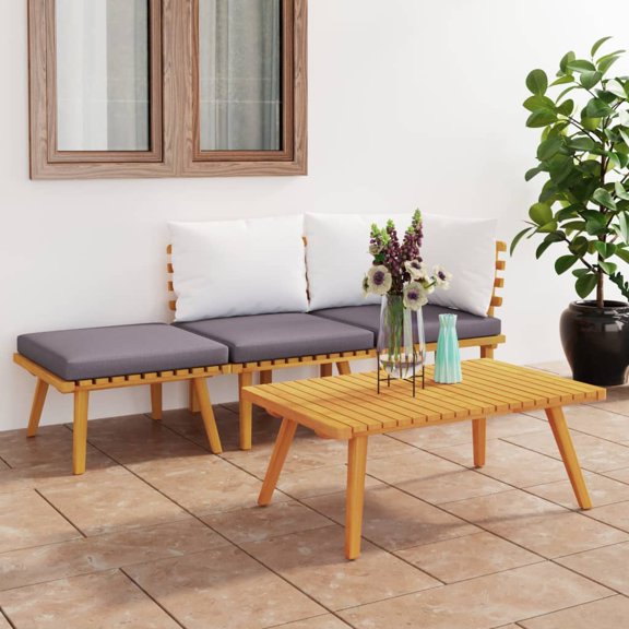 vidaXL Garden Lounge Set Dark grey, White Solid acacia wood, 100% polyester