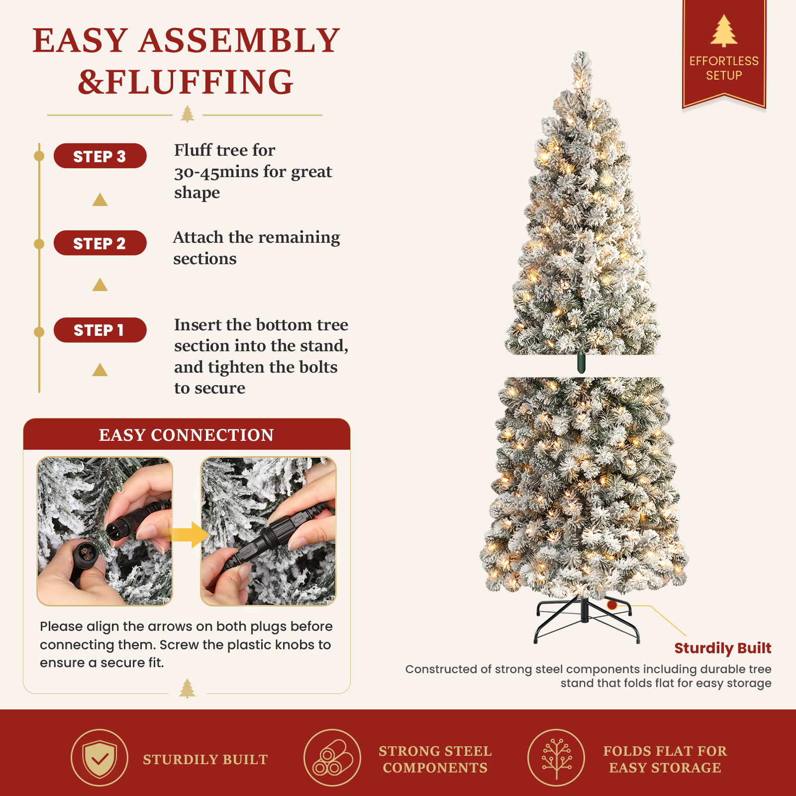 Lolsea 4.5' Pre-Lit Snow Flocked Pencil Christmas Tree, Warm White photo 4