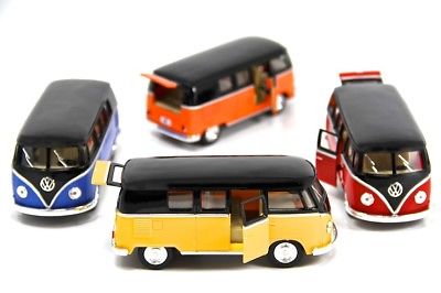 Kinsmart 4-Piece Set: 1962 VW Volkswagen Bus Diecast Model Toy Cars (1:64 Scale, Pastel Colors)