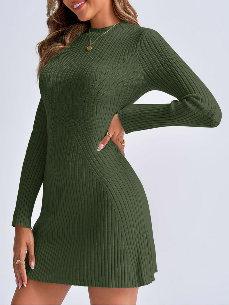blue dress for baby girl White Long Sleeve Bodycon Sweater Mini Dress main image 1