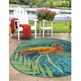 thumbnail image 3 of Unique Loom Outdoor Coastal Collection Area Rug - Flamingo (2'  x 3' 1" Oval Multi/Teal), 3 of 9