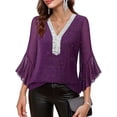 thumbnail image 6 of Stamzod Women Blouses Fashion Hot Gold Edge V Neck Mesh 3/4 Length Sleeve Womens Tops Party Wedding Casual Top Purple M, 6 of 8