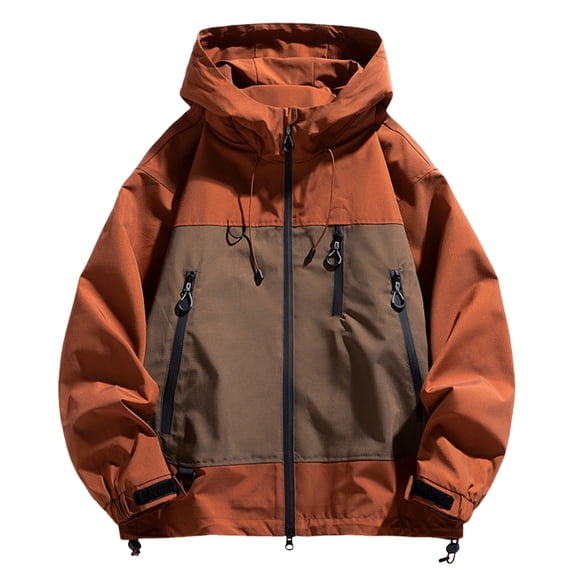 Zpanxa Men's Work Jacket Hooded Long Sleeve Utility Coat with Multiple Pockets for Outdoor Casual and Durable Workwear Wine S