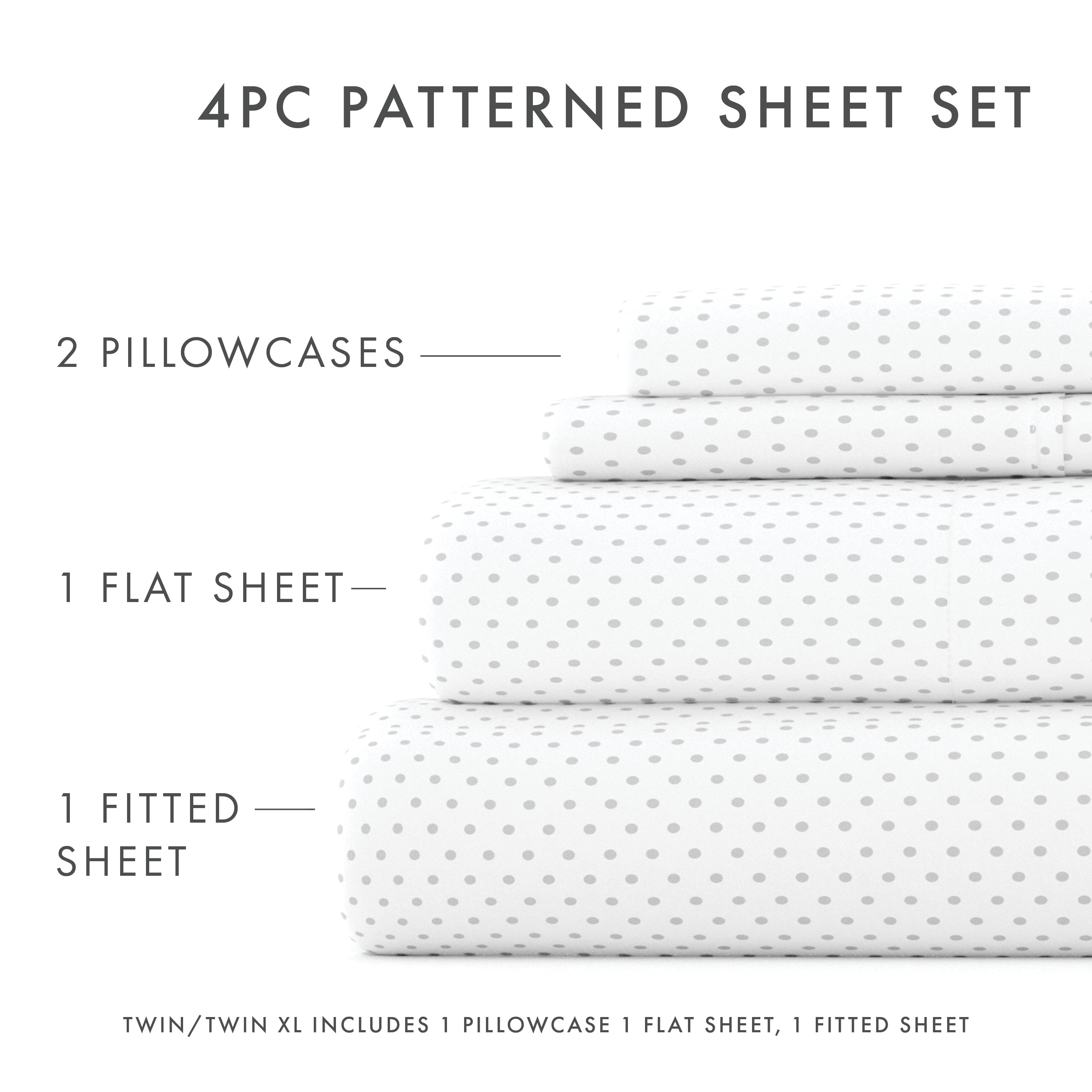 Noble Linens 4 Piece Pattern Microfiber Bed Sheets Set, Light Gray Stippled, Twin