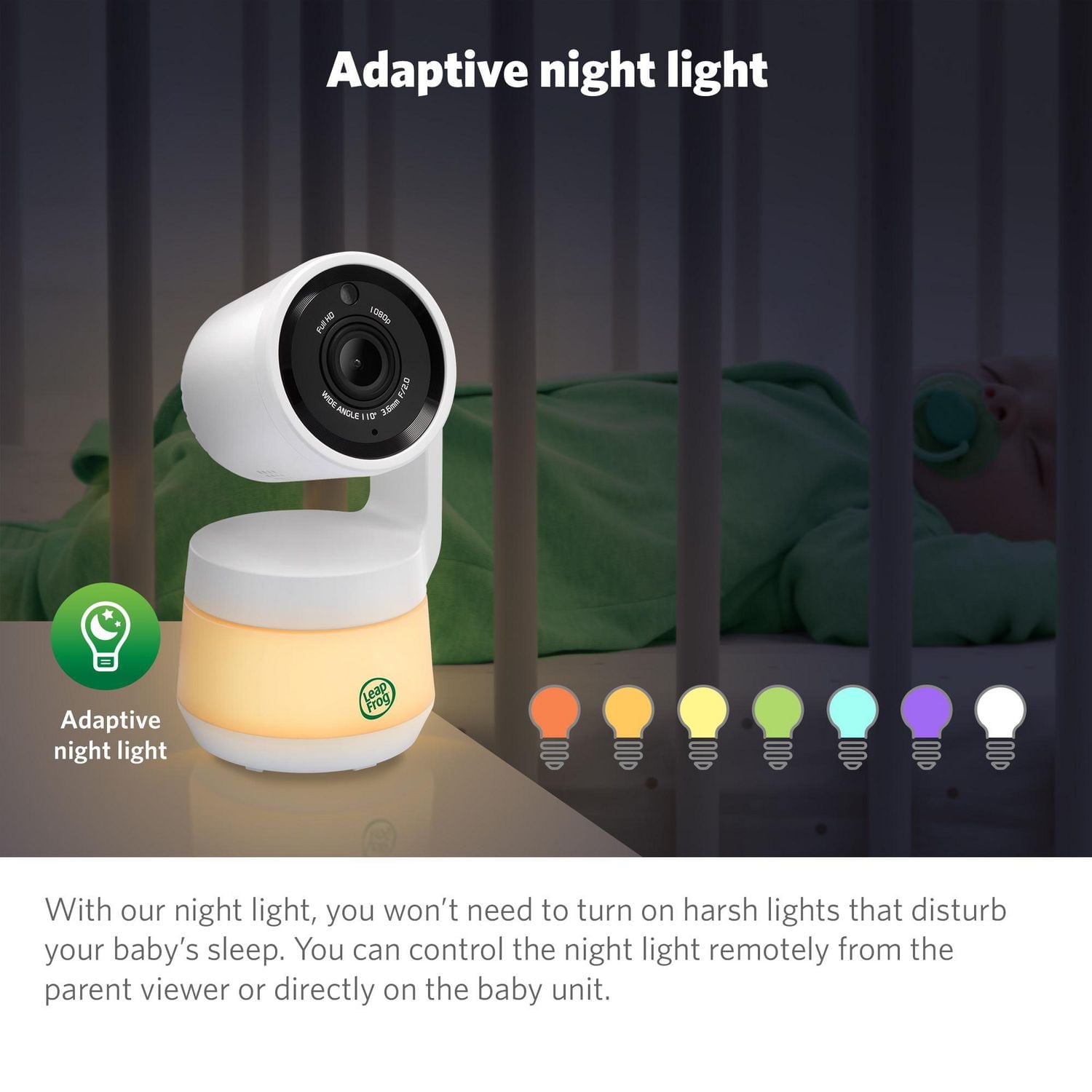 LeapFrog LF925-2HD, Moniteur de bébé Wi-Fi 1080p panoramique à 360 degrés et inclinaison à 2 camér affichage haute définition 720p de 5 po, veilleuse, vision nocturne couleur, (Blanc)