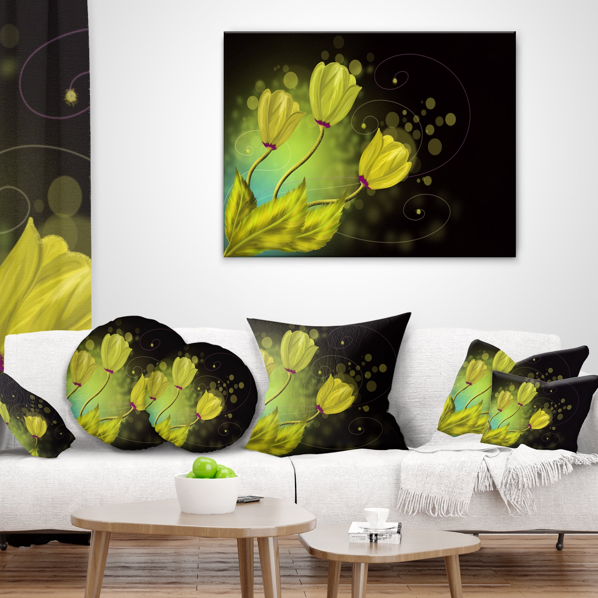 Designart Golden Flowers Greeting Card - Floral Throw Pillow - 12x20