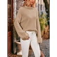 thumbnail image 3 of FOCUSNORM Pull Tricoté Automne Hiver pour Femmes Manches Longues Col Haut Ourlet Fendu, 3 of 7