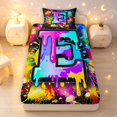 thumbnail image 3 of Manfei Colorful Alphabet E Twin Sheets,Paint Drip Bedding,Black,3 Pieces,1 Flat Sheet,1 Fitted Sheet and 1 Pillowcase, 3 of 6