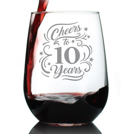 Bevvee Stemless Wine Glass 17 oz Cheers 10 Years Anniversary Gifts Wine Glasses