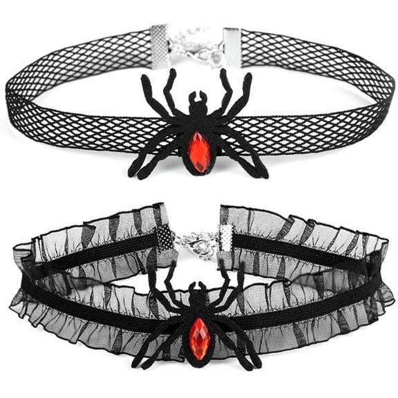 Vjnyvs Gothic Lace Choker Necklace 2PCS Adjustable Spider Web Clavicle Chain Halloween Jewelry