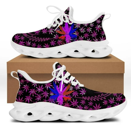 

3D Weed Leaves Printing Women Platform Shoes Lightweight Lace up Mesh Sneakers Casual Lace up Sport Shoes Zapatos