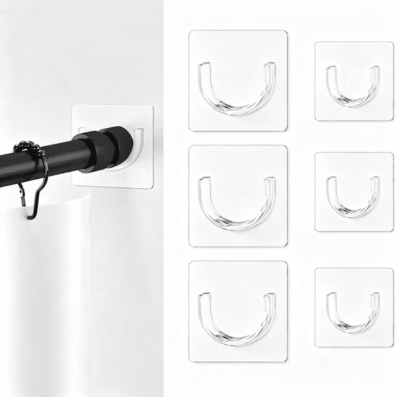 LQSEO Shower Curtain Rod Holder, 6 Pack Tension Curtain Rod Bracket for Wall | Strong Adhesive, Drill-Free, Waterproof, 3 Large & 3 Small Sizes Strong Waterproof No Drill Curtain Rod Brackets