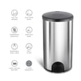 thumbnail image 2 of Nine Stars Toe Touch Automatic Trash Can, 12 Gallon Stainless Steel, Foot Sensor Hands-Free Soft-Close Lid Garbage Bin, Silver, 2 of 9