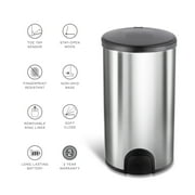 Ninestars Toe Touch Automatic Trash Can, 11.9 Gallon Stainless Steel, Foot Sensor Garbage Bin with Soft Close Lid, Silver
