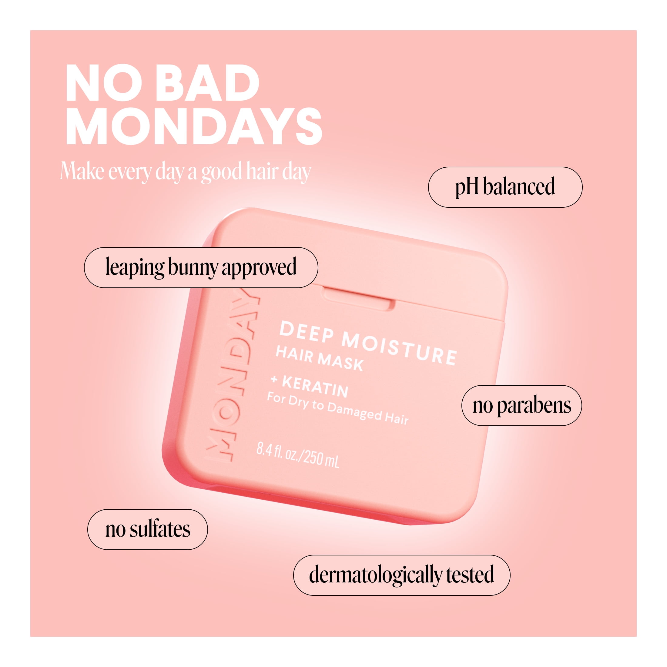 MONDAY Haircare Deep Moisture Hair Mask, Strength Dry Damaged Hair, Keratin Shea Butter 8.4 fl oz