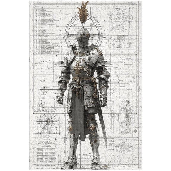 Marpieviii Puzzles for Adults 1000 Pieces Medieval Knight Home Decor Unique Wooden Jigsaw Puzzles for Adults