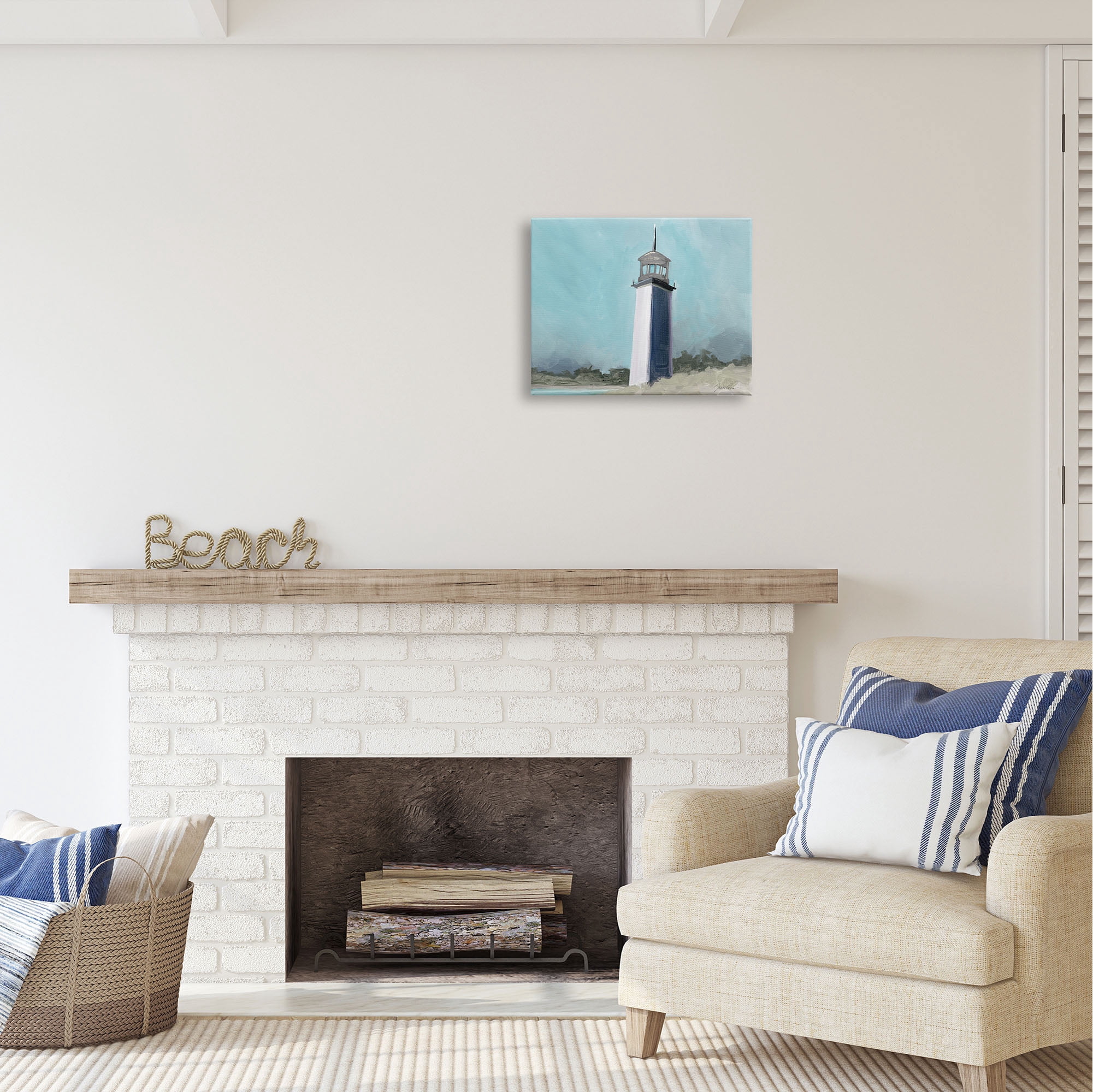 Stupell Industries Muted Lighthouse Landscape Nature Painting Gallery Wrapped Canvas Print Wall Art, 20 x 16