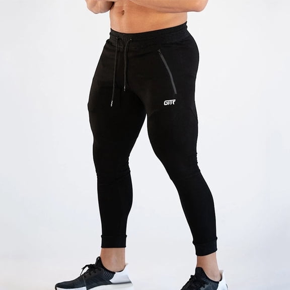 KIHOUT Men's Slim Fit Running Training Joggers Polyester Pants with Zipper Pockets and Drawstring Waist for Gym and Casual Wear