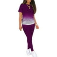 thumbnail image 4 of Avamo Women Sweatsuits Short Sleeve Jogger Set Gradient Two Piece Outfit Ladies Casual Lounge Sets Fitness Tracksuit Purple 5XL, 4 of 4