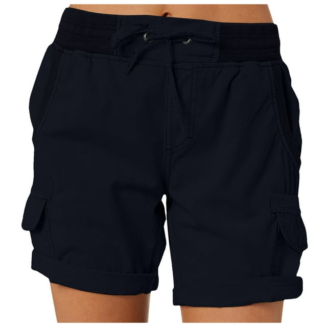 Shorts de Loisirs pour Femmes Taille Élastique Poche Cargo Couleur Unie Mode Randonnée Extérieur Coupe Classique Shorts pour Dames