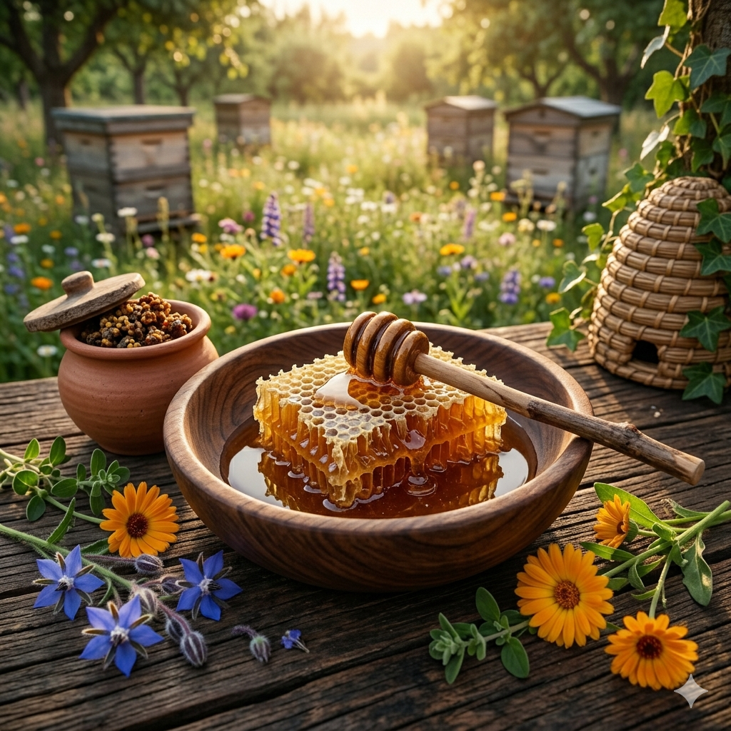 Organic Natural Honey infused with Natural Jelly, Honey Bee Pollen & 100% Mixed Natural Herbs (Large Pack of 24 Sachets 10Gram Each)