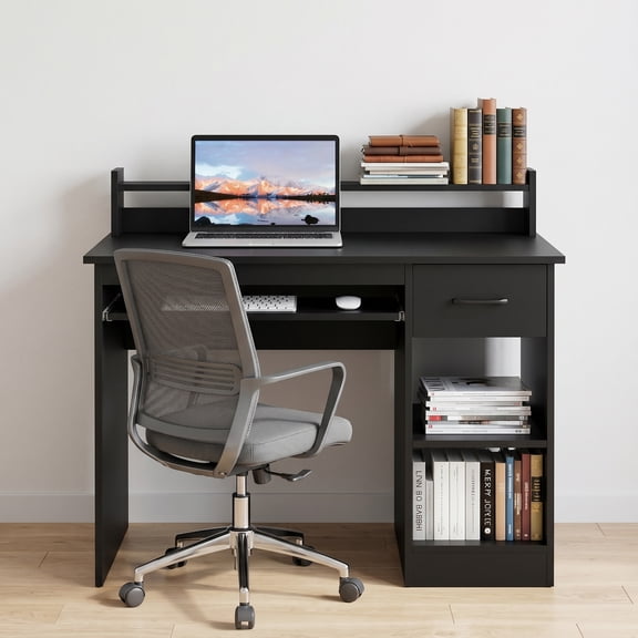 41.5" Modern Computer Desk with Drawer and Keyboard Tray, PC Laptop Table Study Writing Workstation for Home Office，Black