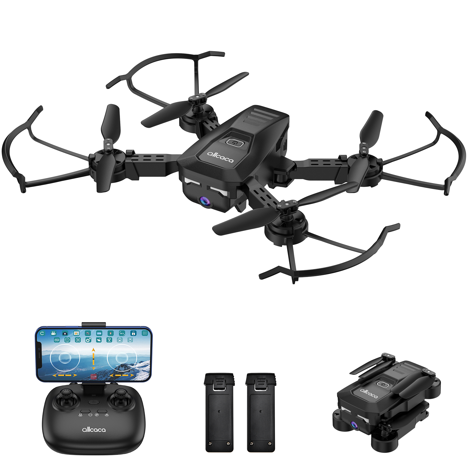 RC Quadcopter Remote Control Drone - ALLCACA RC Drone 6-axis Gyro Quadcopter Optical Flow Positioning Drone with Double 720P HD Cameras, Altitude Hold, Headless Mode and 360° Flip, Black - image 1 of 9