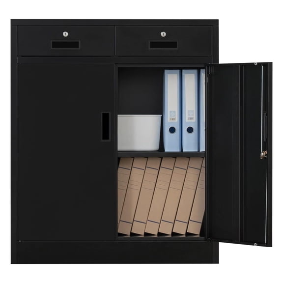 Drevy Metal Storage Cabinet with Doors and Shelves - 36" H Steel Locking Storage Cabinet with Two Drawers - Office Storage Cabinet for Office, Garage