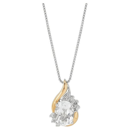 Brilliance Fine Jewelry Genuine White Topaz Diamond Accent Necklace in Sterling Silver and 10kt Yellow Gold,18"