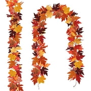 2 Pack Fall Leaf Garland Artificial Hanging Vines Autumn Foliage Maple Garland for Thanksgiving Party Indoor Outdoor Home Fireplace Christmas Decorations
