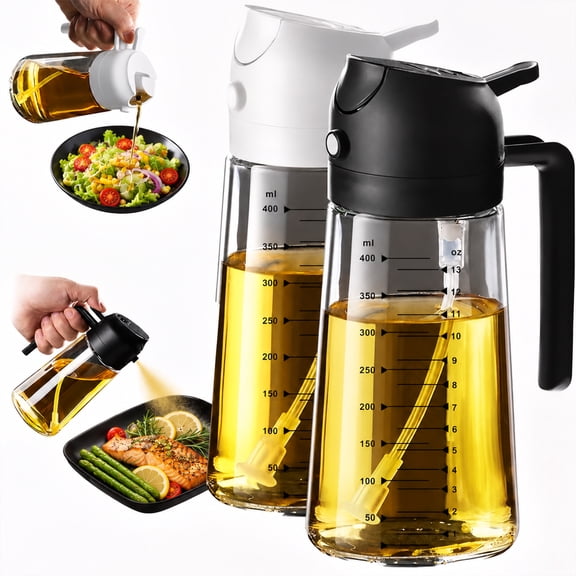 Behome 2 PCS 13oz/400ml Glass Olive Oil Sprayer for Cooking, 2 in 1 Olive Oil Dispenser Bottle, Food-grade Oil Dispenser for Kitchen, Air Fryer, Salad, BBQ