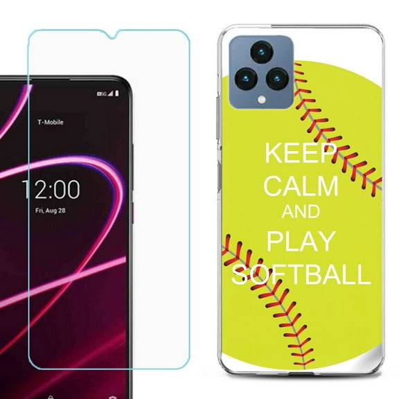 OneToughShield ® for T-Mobile Revvl 6x 5G Shockproof Phone Case, with Tempered Glass Screen Protector - Keep Calm Softball