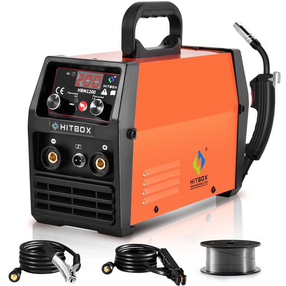 HITBOX 3 in 1 MIG Welder Machine, 200A Flux Core Wire Feed Welder 110V/220V, MMA/ MIG/ LIFT TIG, Portable Welding Machine with Synergy Control