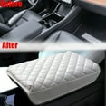 thumbnail image 2 of Tesla Model 3, Y, PU Leather Padded Diamond Pattern Center Console Cushion Armrest Cover, White, 2 of 3